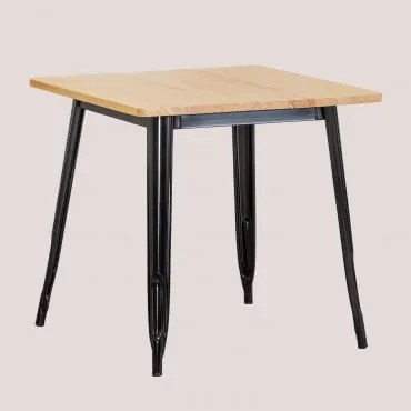 Mesa De Cozinha Quadrada 80x80 Cm Em Madeira E Aço Lix Preto & Madeira Natural - Sklum