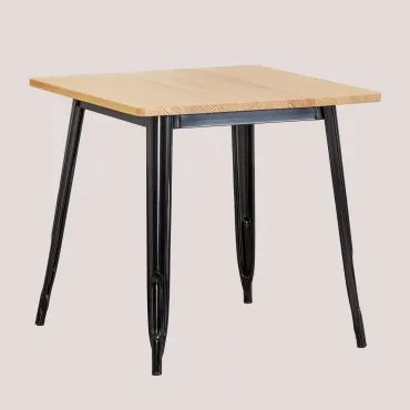 Square Kitchen Table 80x80 Cm In Wood And Steel Lix Madeira Natural - Preto - Sklum