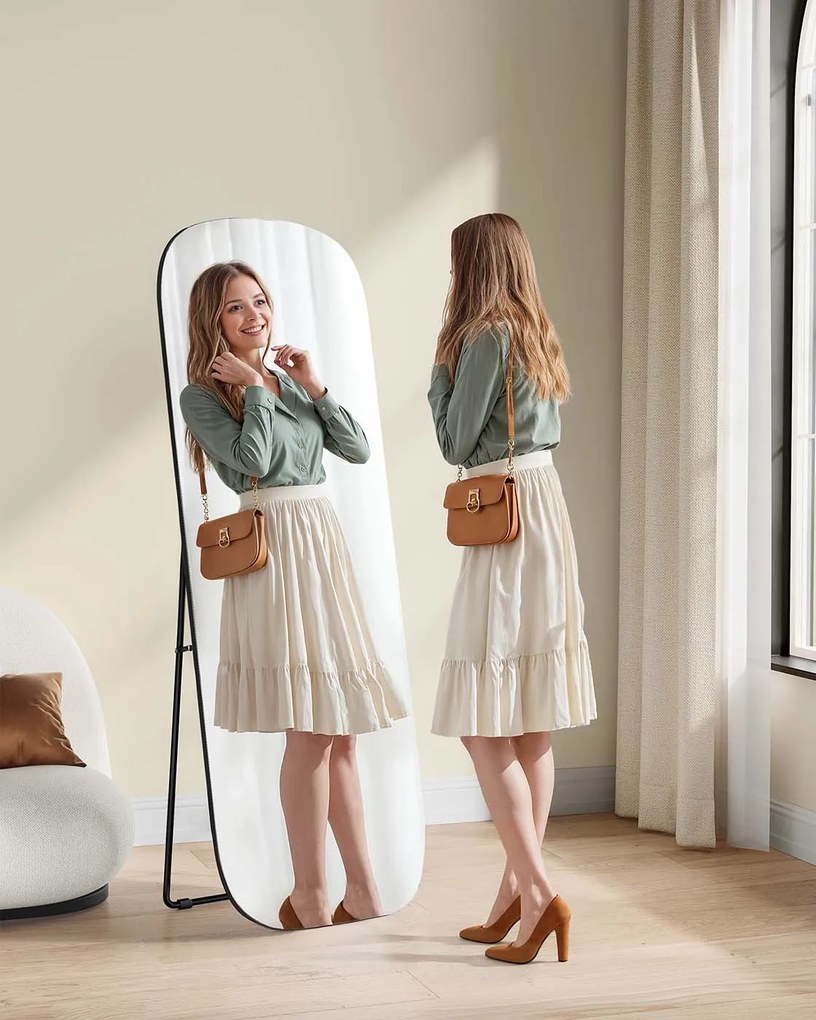 Espelho de corpo inteiro com cantos arredondados 160 x 50 cm Preto