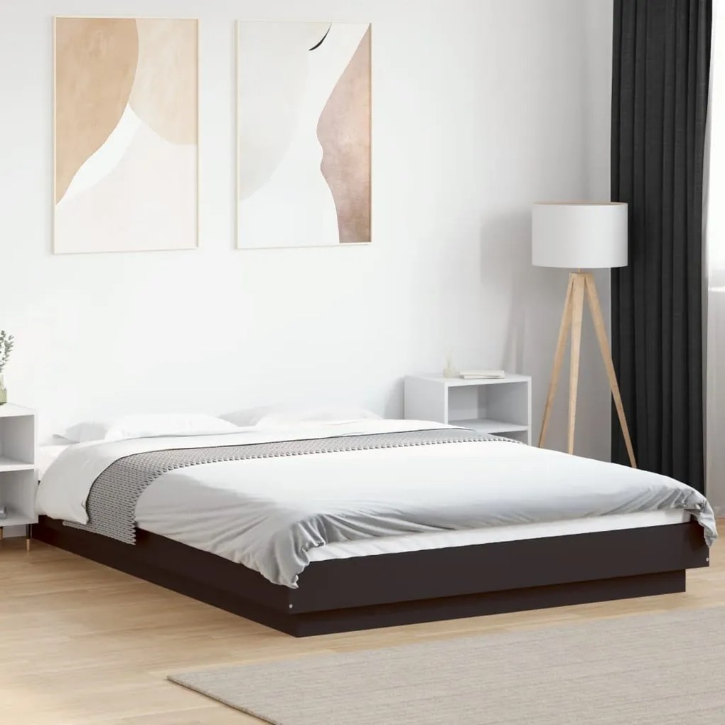Estrutura cama c/ luzes LED 135x190 cm derivados madeira preto