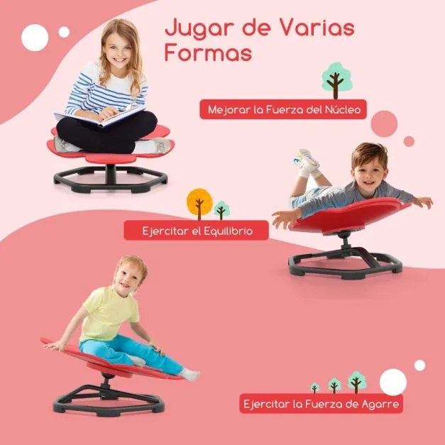 Cadeira giratória sensorial para crianças para autismo com base metálica antiderrapante Rotação 360° 54 x 50 x 25 cm Vermelha
