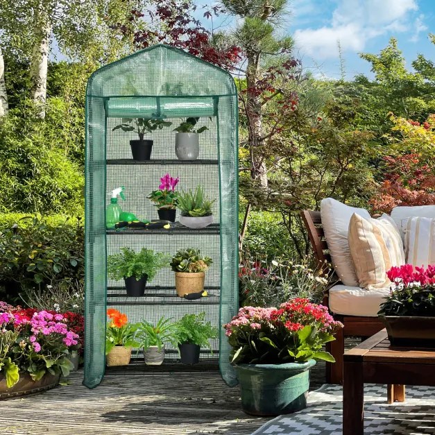 Estufa de jardim com 4 prateleiras, cobertura de PVC e estrutura metálica Mini estufa para jardinagem 70 x 49 x 159 cm verde