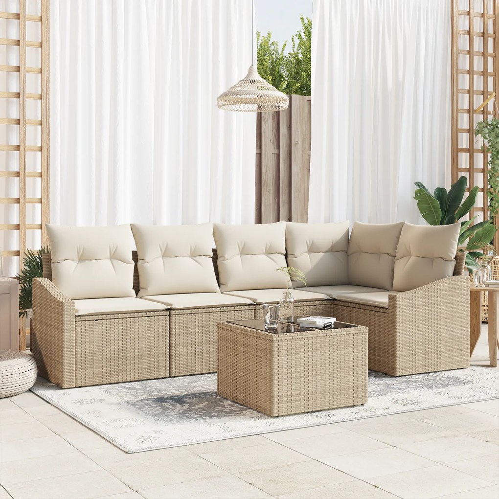 Conjunto de Jantar para Jardim 6 Peças com Almofadas Rattan Poliéster