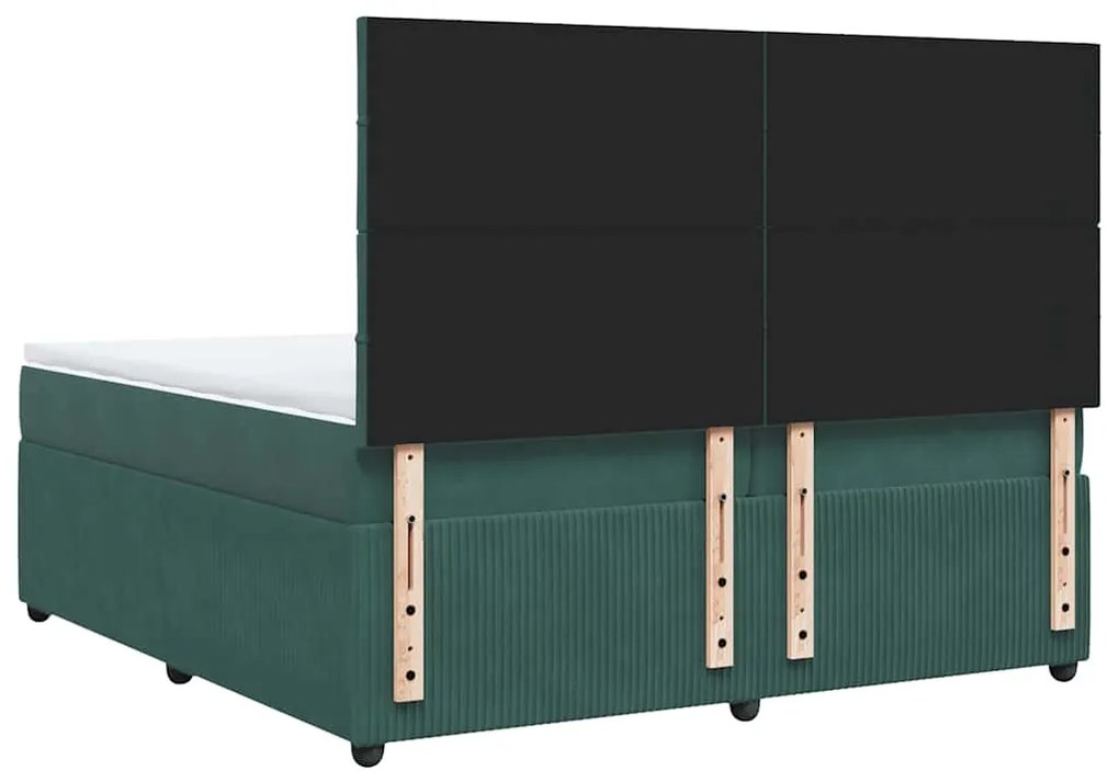 Cama com molas/colchão 200x200 cm veludo verde-escuro