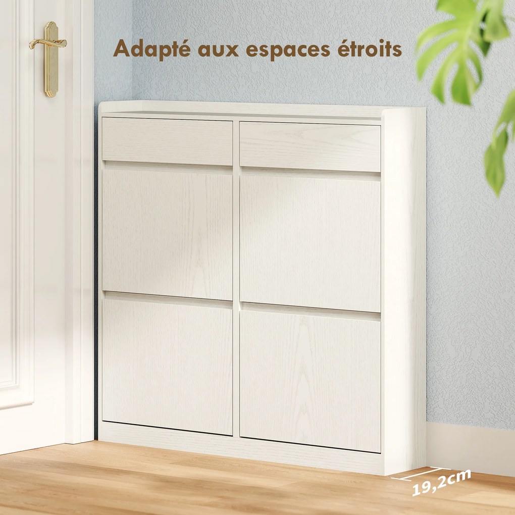 Sapateira com capacidade para 8 pares 98 x 19,2 x 95,3 cm, com 2 gavetas deslizantes e 4 gavetas basculantes, branco