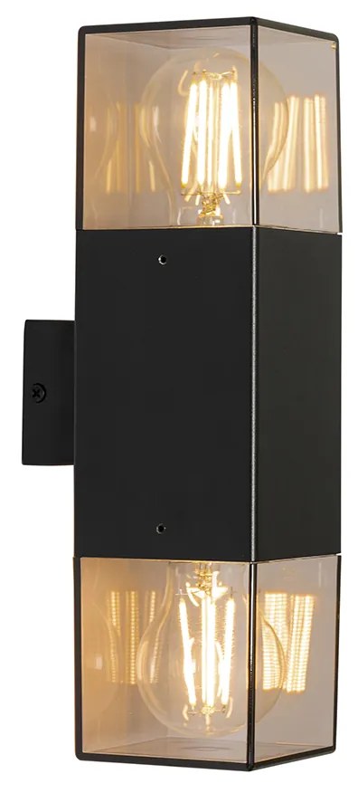 Candeeiro de parede exterior preto com abajur fumê 2-luzes IP44 - Dinamarca
