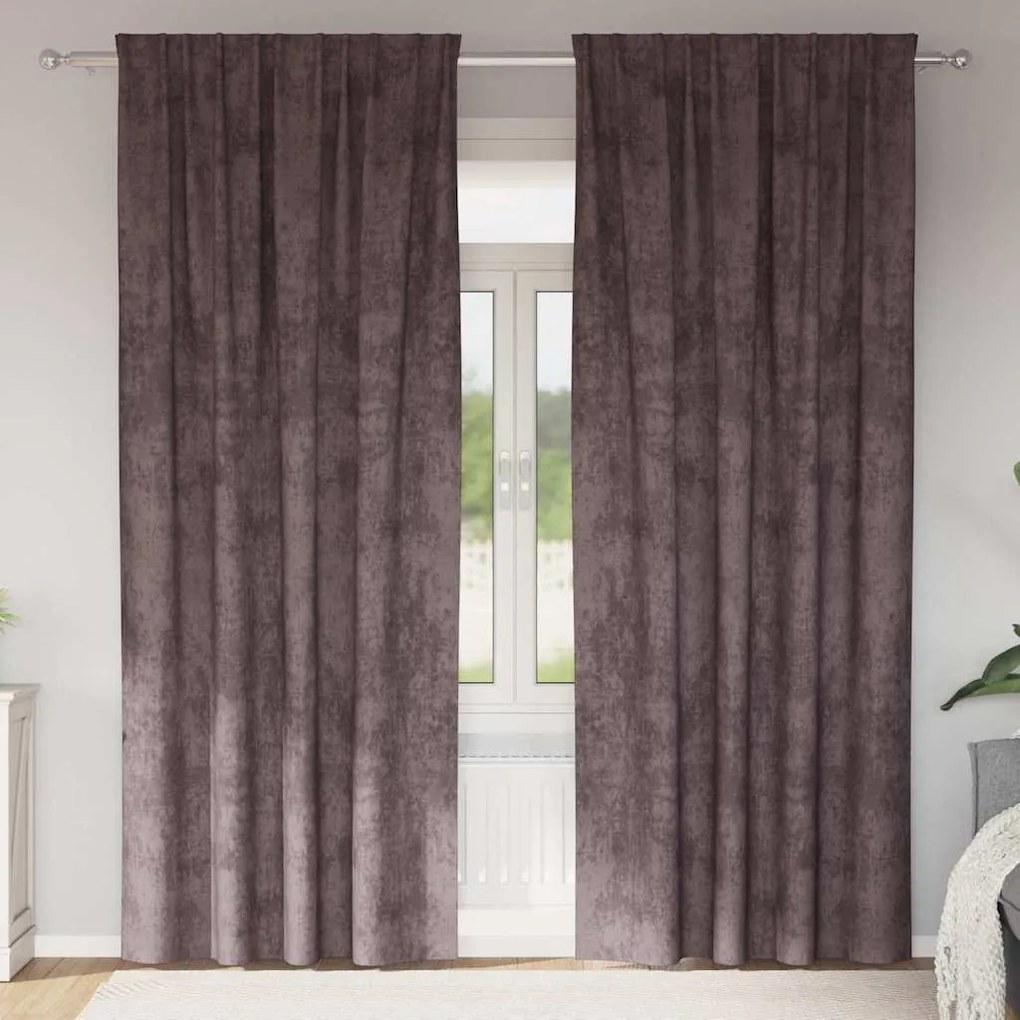 Cortina de Veludo 2 peças com Ilhós Castanho 260 x 140 cm