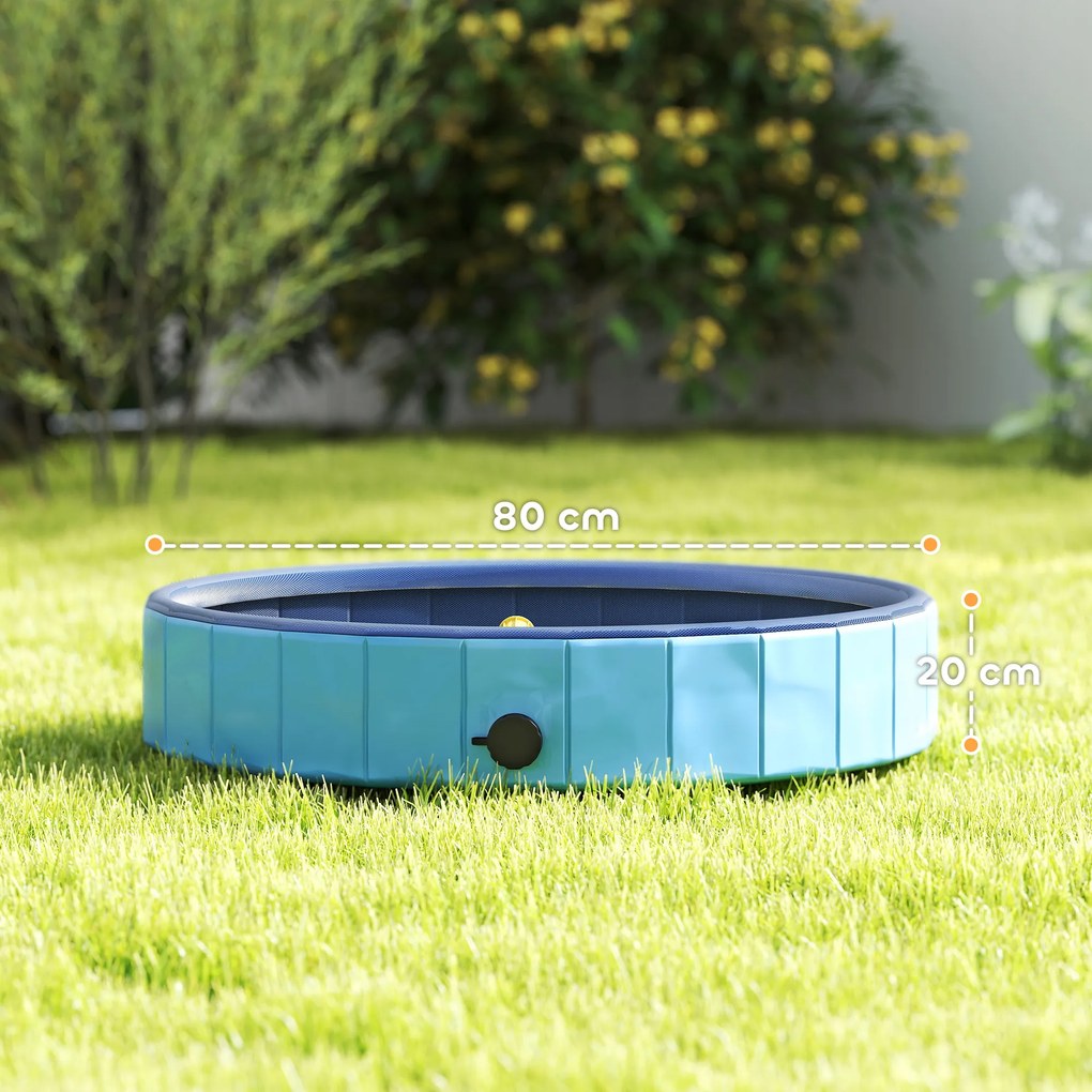 Piscina para Cães Dobrável com Aspersor Piscina Portátil em PVC Antiderrapante e Resistente ao Desgaste Ø80x20 cm Azul