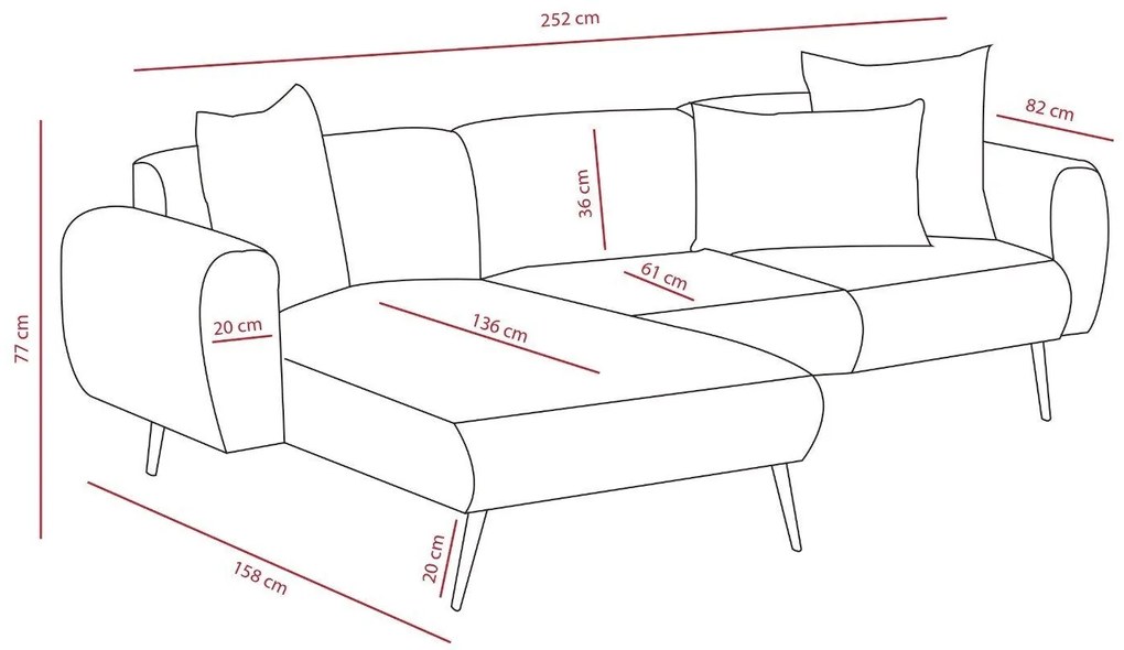 Sofá de Canto Side – Creme – 252x77x82 cm