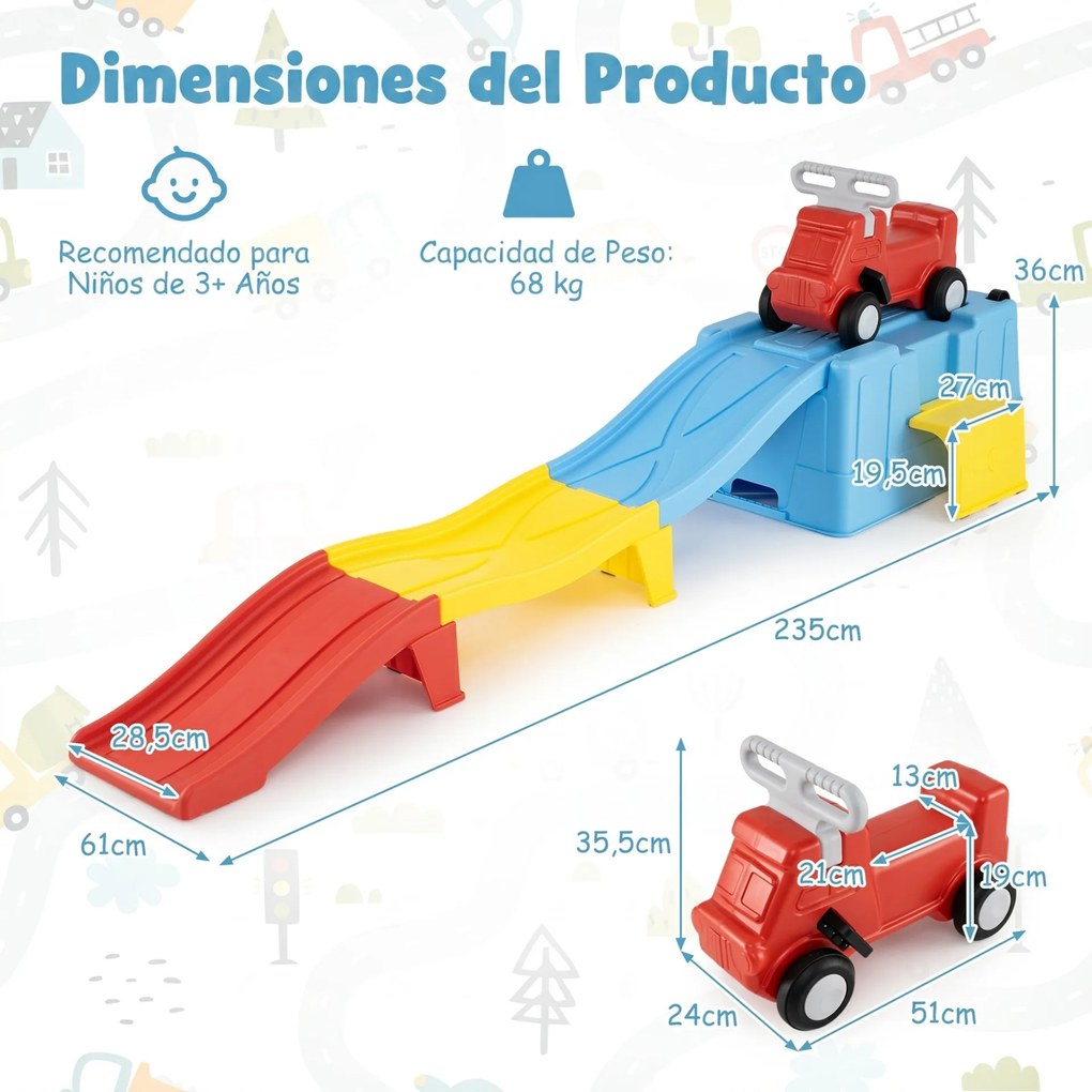 Conjunto de Montanha-Russa Infantil com Pista, 235 x 61 x 36 cm, Caixa de Arrumação Integrada, Cor 1