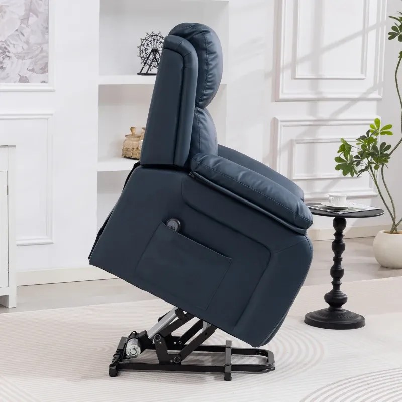 Poltrona Relax Levanta Pessoas com Controle Remoto Reclinação Elétrica de 160° Apoio para os Pés 76x90x105 cm Azul Escuro
