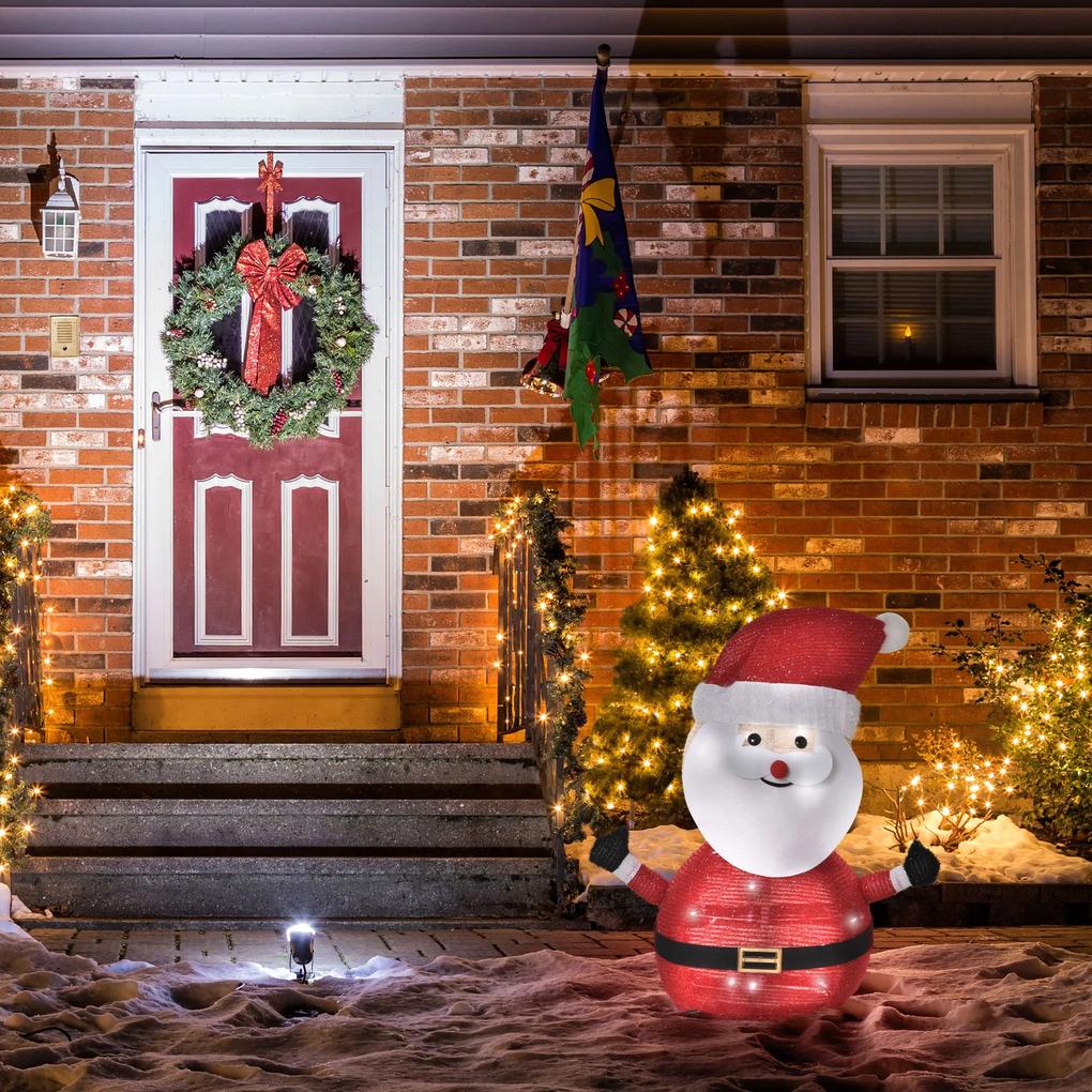 Outsunny Pai Natal de Tecido com Luzes LED Figura Decorativa Luminosa de Natal com Botão de Interruptor para Interior e Exterior Ø30x51cm Preto Branco e Vermelho