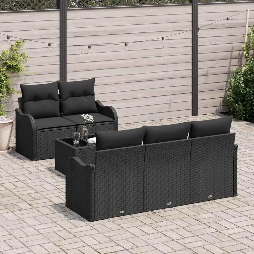 Conjunto de Sofá de Jardim 6 Peças com Almofadas Pretas em Rattan Sint