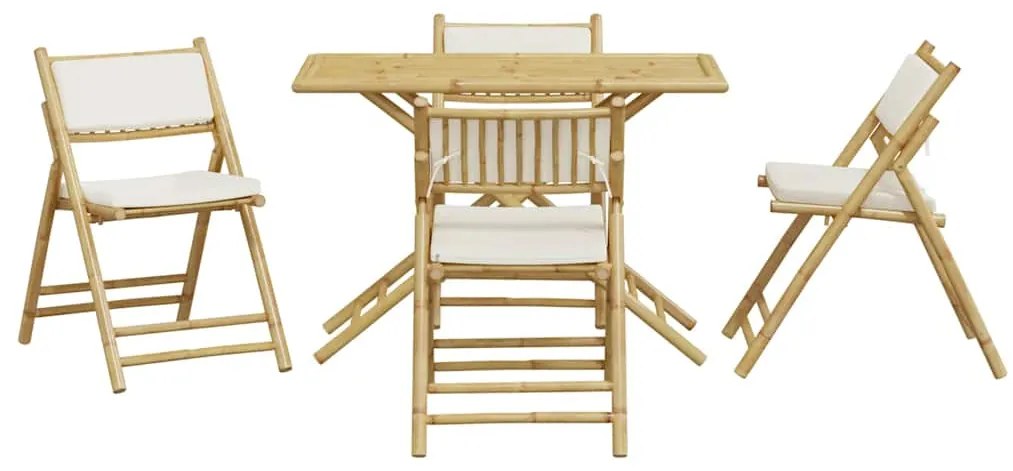 5 pcs conjunto bistrô dobrável c/ almofadões branco nata bambu