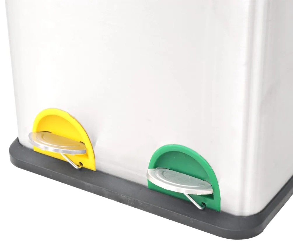 Caixote do lixo para reciclagem com pedais 36 L aço inoxidável
