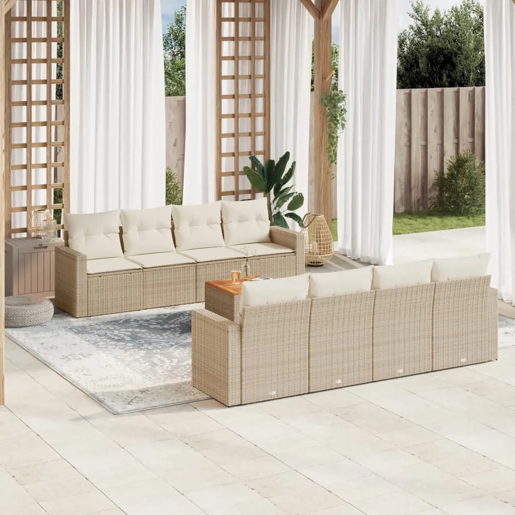 vidaXL 9 pcs conjunto de sofás p/ jardim com almofadões vime PE bege