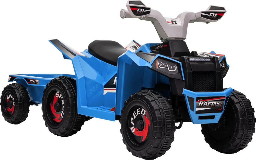 HOMCOM Quadriciclo Elétrico para Crianças com Reboque Bateria 6V de 18-36 Meses com Velocidade 2,5 km/h 106x41,5x48,5 cm Azul | Aosom Portugal