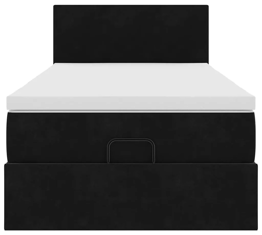 Estrutura de cama otomana com colchão preto veludo