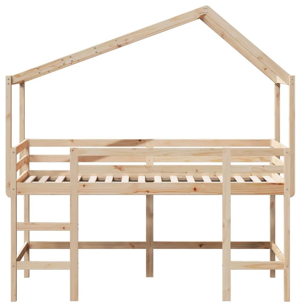 Cama alta c/ escada e telhado 90x190 cm pinho maciço