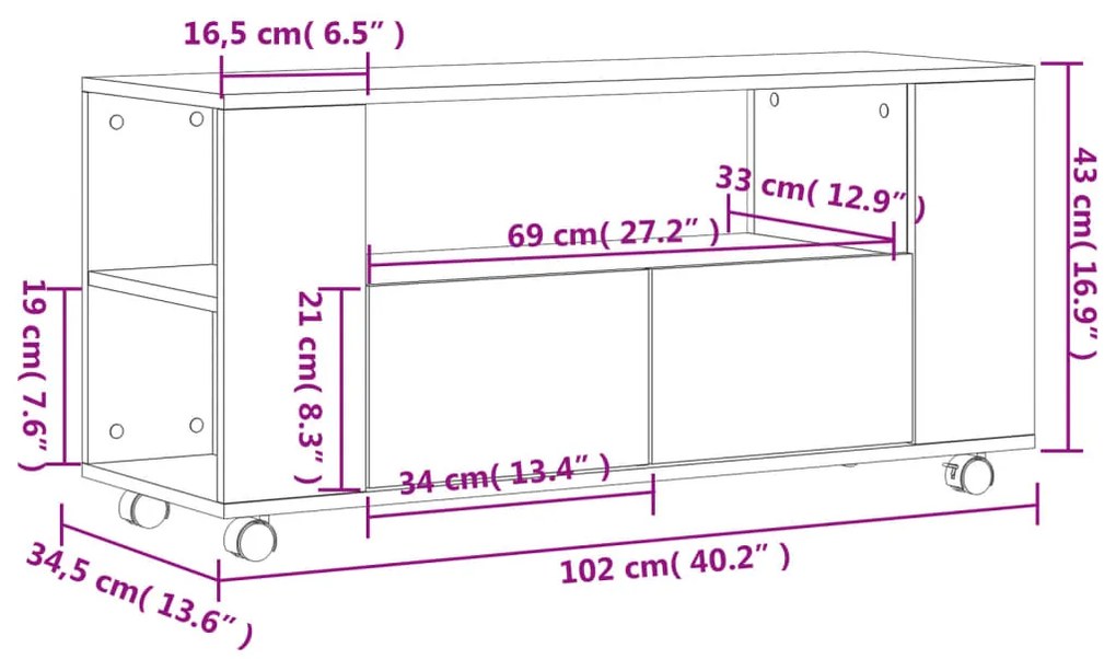 Móvel de TV 102x34,5x43 cm derivados madeira cinzento cimento