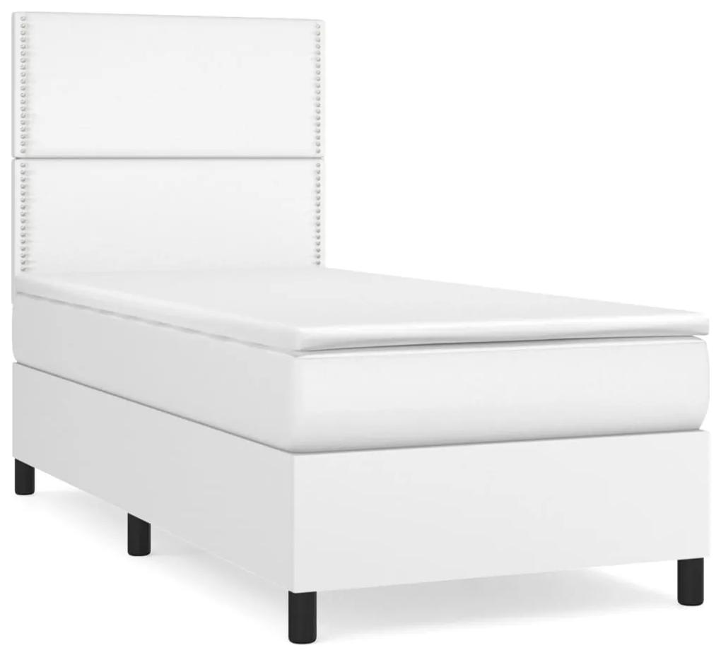 Cama com molas/colchão 90x190 cm couro artificial branco