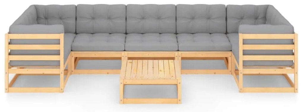 8 pcs conjunto lounge de jardim c/ almofadões pinho maciço
