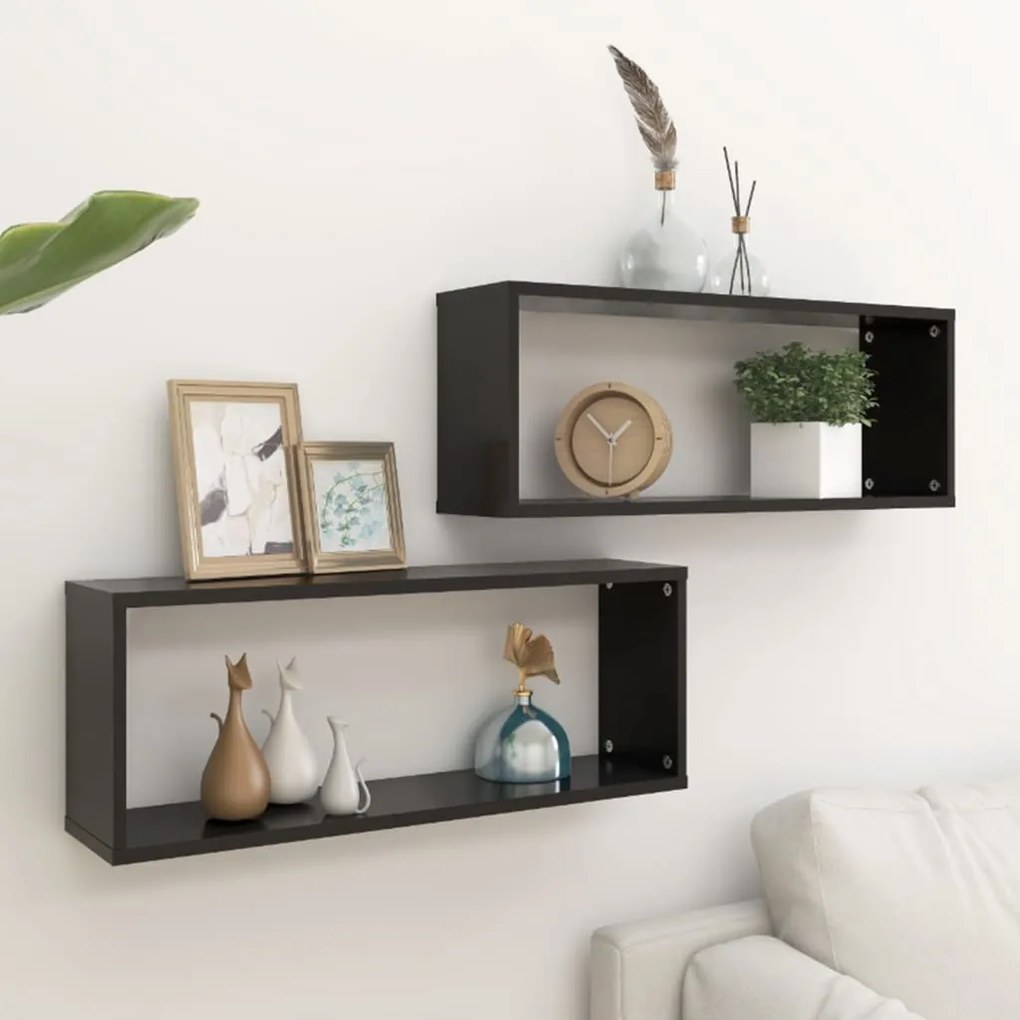 Prateleiras parede forma de cubo 2 pcs derivados madeira preto