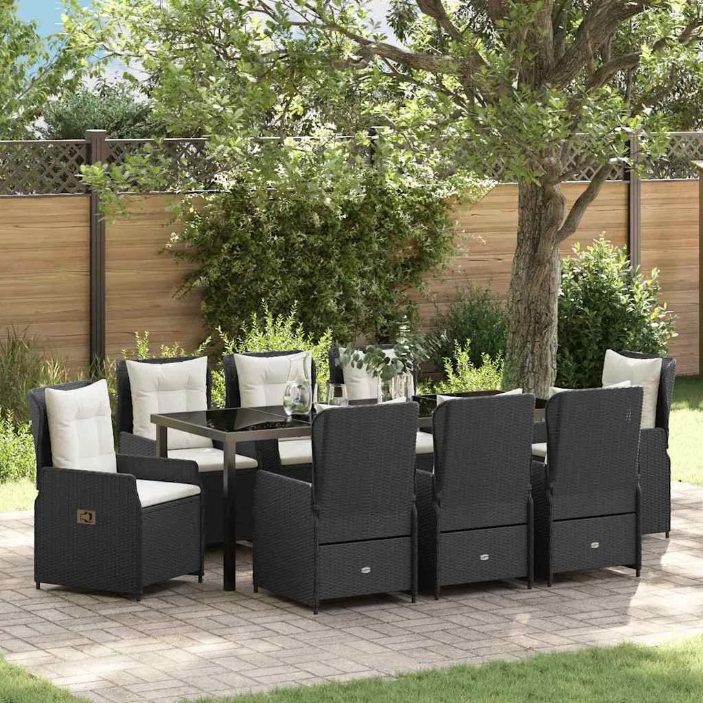 vidaXL Conjunto de Jantar de Jardim 9 Peças Preto de Rattan Sintético