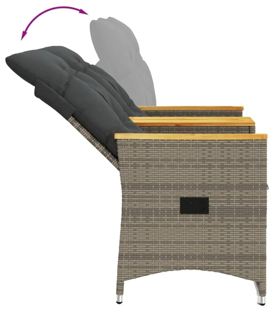 Sofá de jardim reclinável 2 lugares com mesa vime PE cinzento