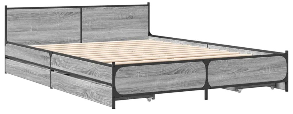 Estrutura de cama c/ gavetas derivados madeira cinza sonoma