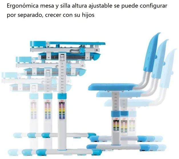 Secretária para crianças com Cadeira ajustável em altura com gaveta em ângulo 66 x 49 x (54,5 - 77) cm Azul