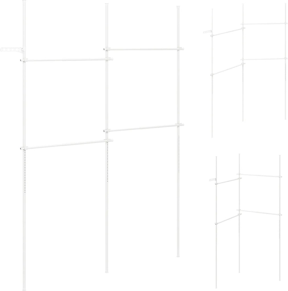 Cabideiro de Roupa 139-244 x 110-315 cm , Estrutura de Pé com 4 Barras Extensíveis, Branco