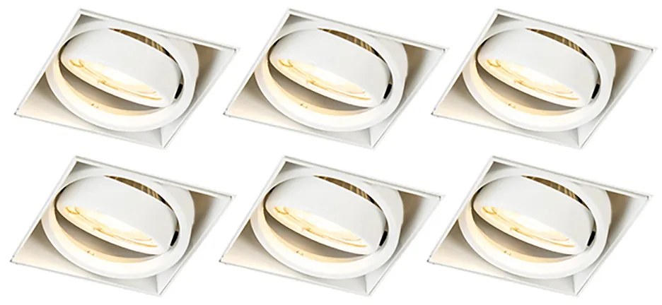 Conjunto de 6 focos embutidos brancos GU10 inclináveis sem moldura - Oneon Moderno