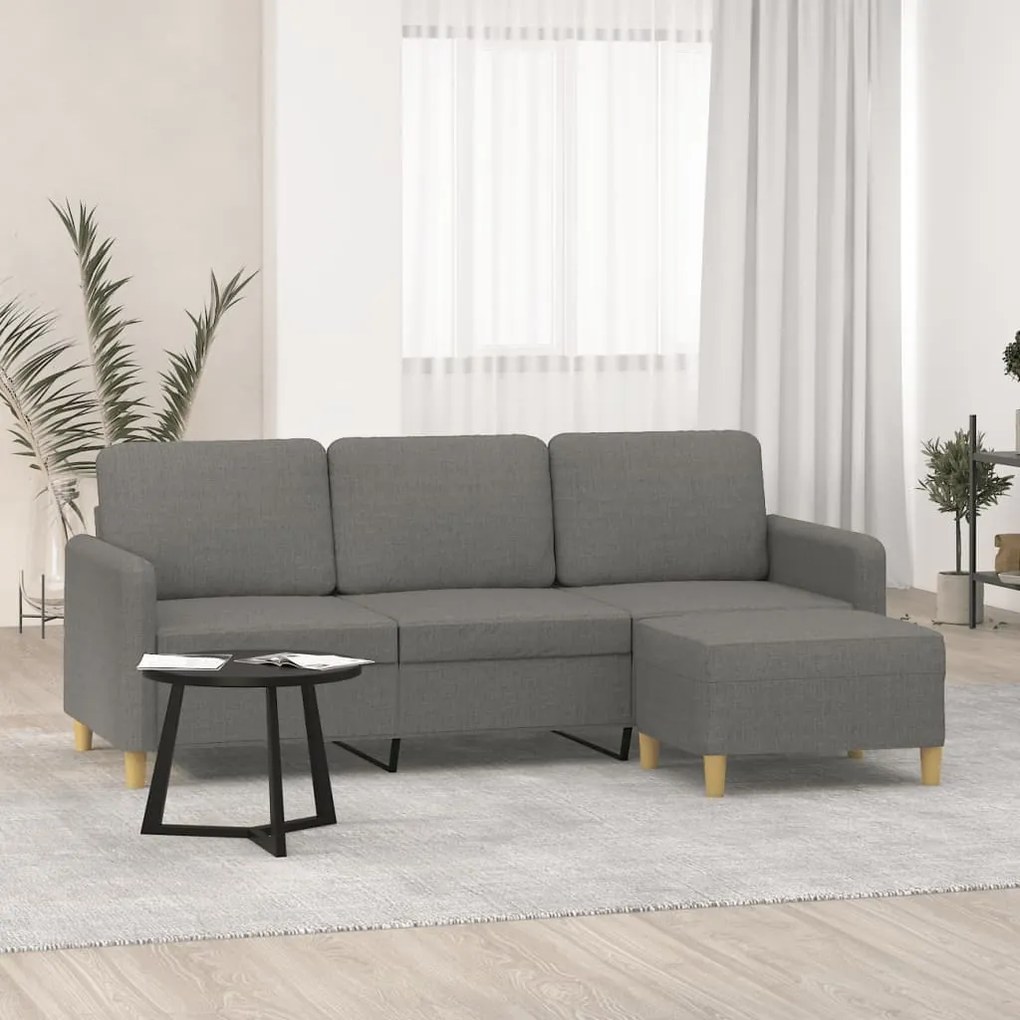 3153596 vidaXL Sofá de 3 lugares com apoio de pés 180 cm tecido cinza-escuro