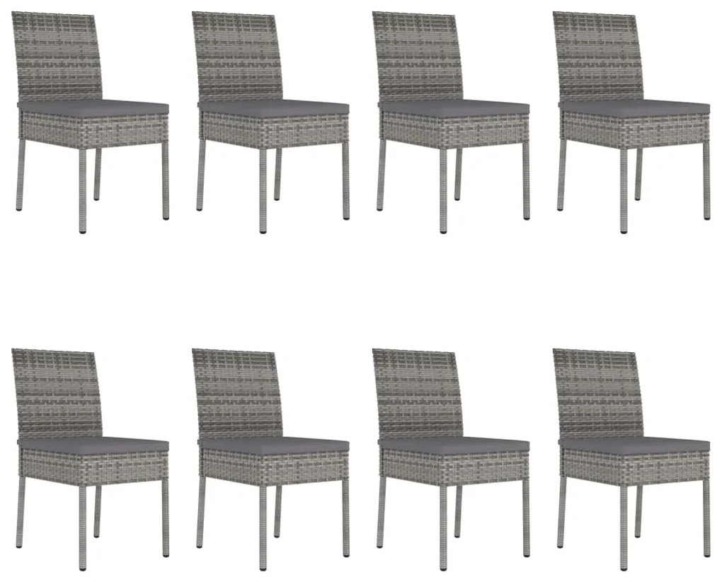 9 pcs conjunto de jantar para jardim vime PE cinzento