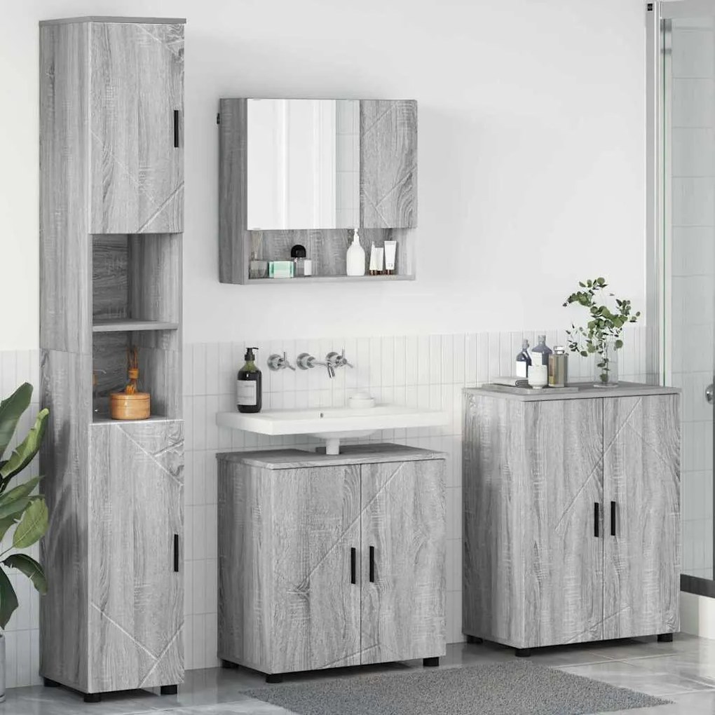 vidaXL Conjunto de Móveis para Banheiro 4 pcs Sonoma cinzento