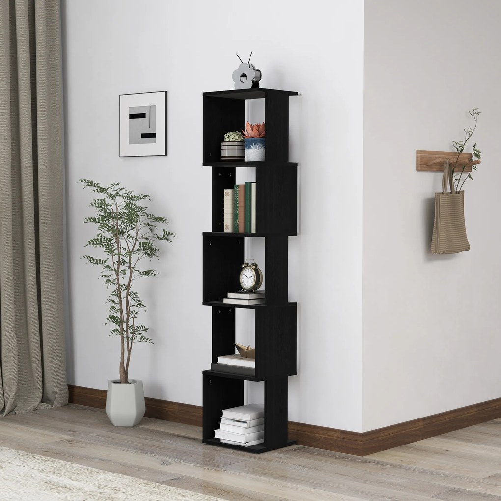Estante de design moderno com 5 prateleiras 33 x 28 x 161 cm– Arrumação prática para casa ou escritório, preta