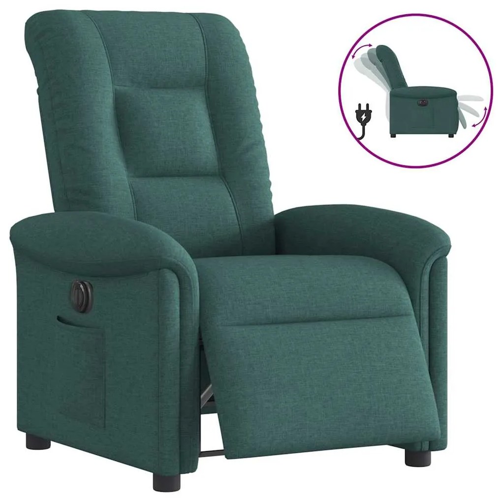 vidaXL Poltrona elétrica reclinável tecido verde-escuro