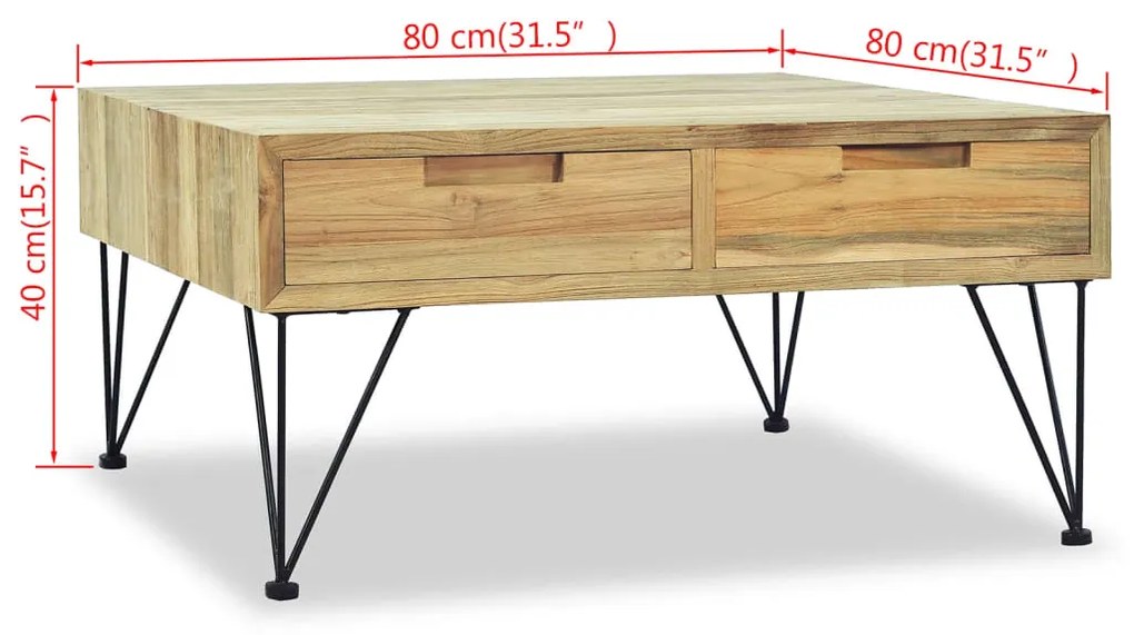 Mesa de centro em teca maciça 80x80x40 cm