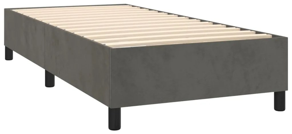 Cama box spring c/ colchão/LED 90x200 cm veludo cinzento-escuro