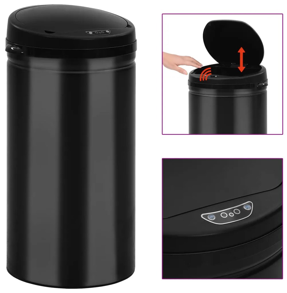 322700 vidaXL Caixote do lixo com sensor automático 50 L aço carbono preto