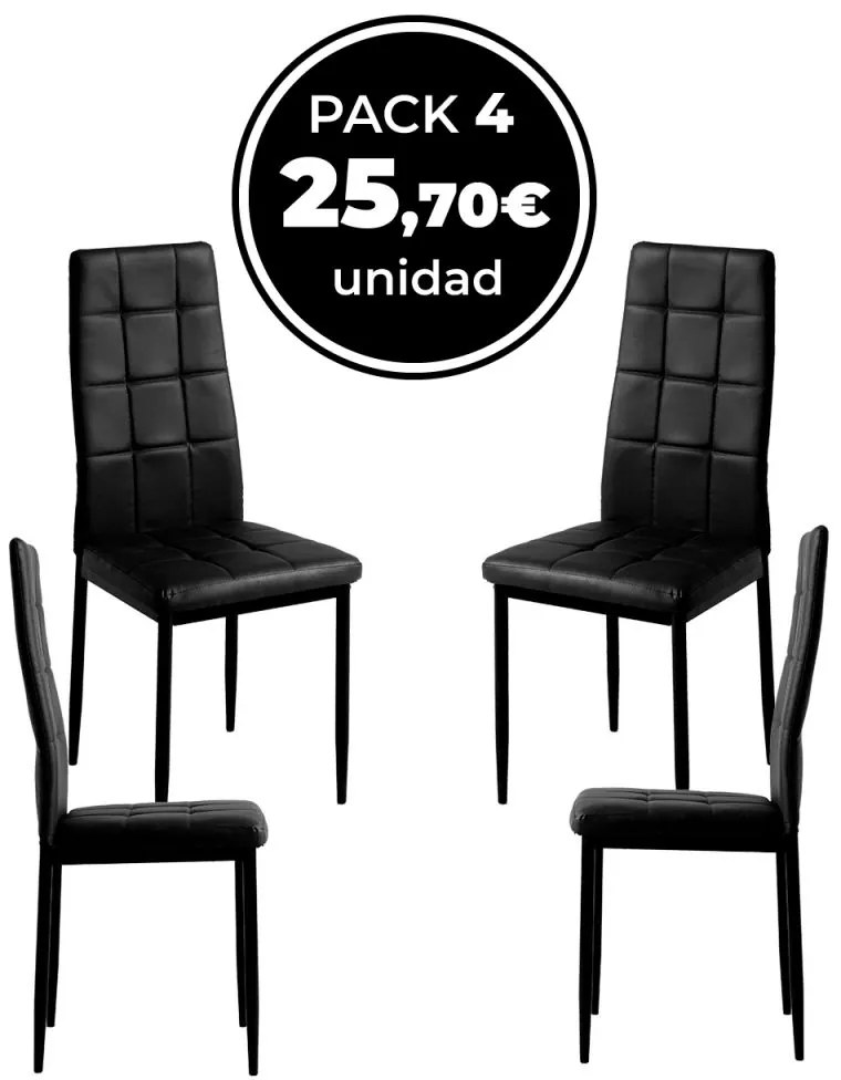 Pack 4 Cadeiras Lan Couro Sintético - Preto
