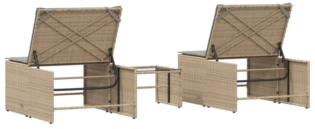 Espreguiçadeiras com mesa 2 pcs vime PE bege