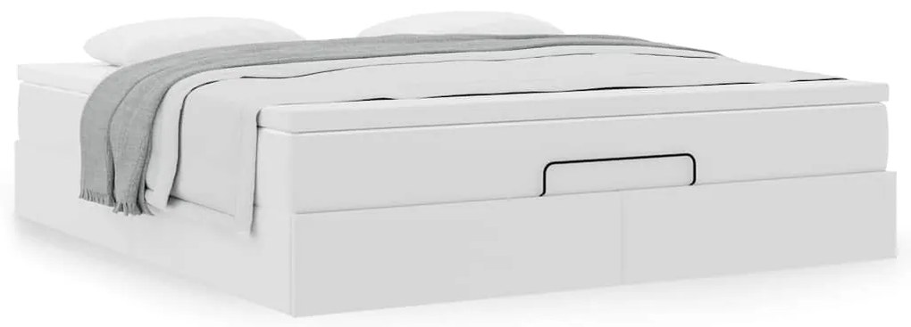 Estrutura de cama otomana com colchão branco couro falso