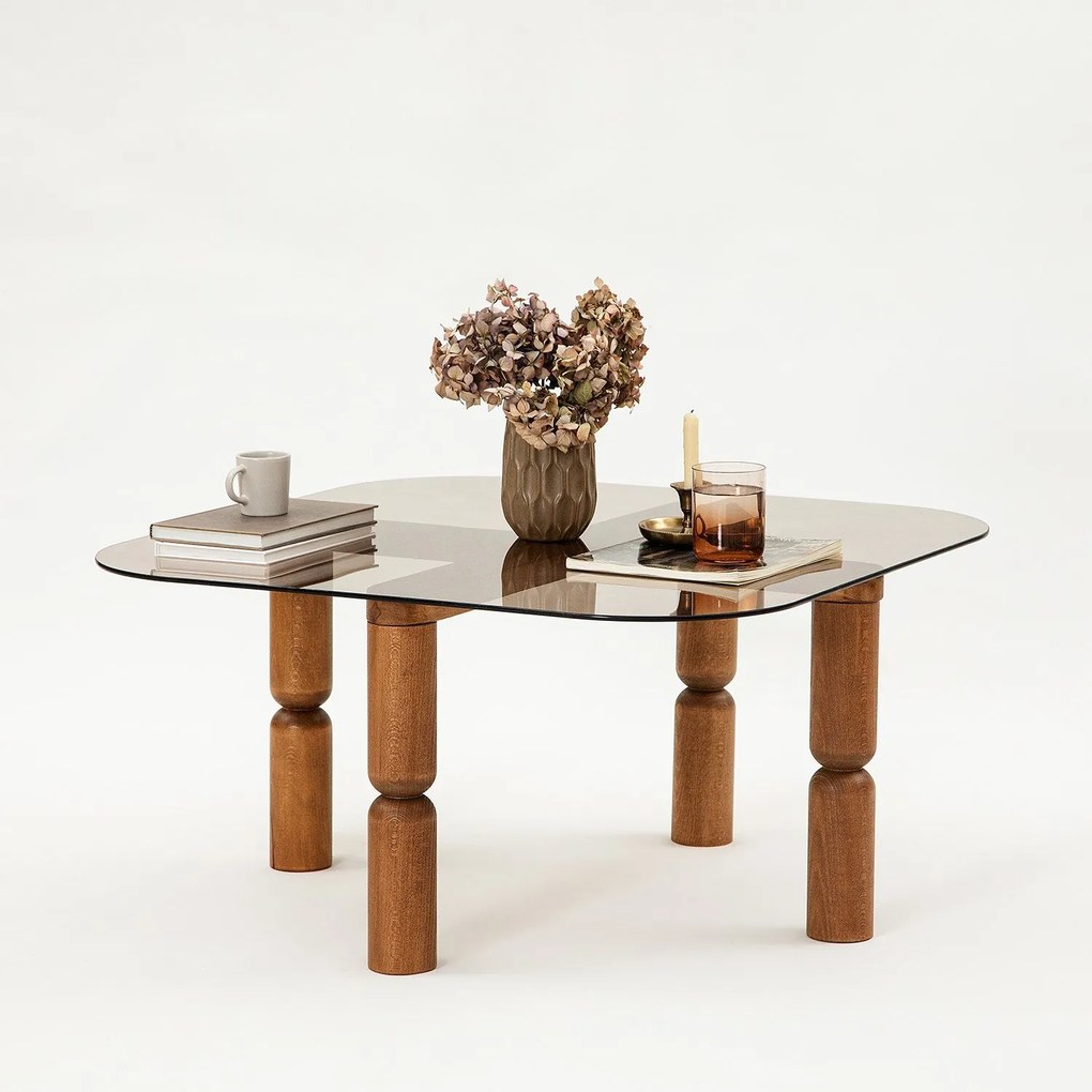 Mesa de Café Kei – Nogueira e Bronze – 80cm x 40cm x 80cm