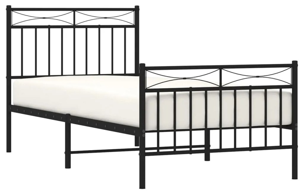 Estrutura de cama com cabeceira e pés 90x200 cm metal preto