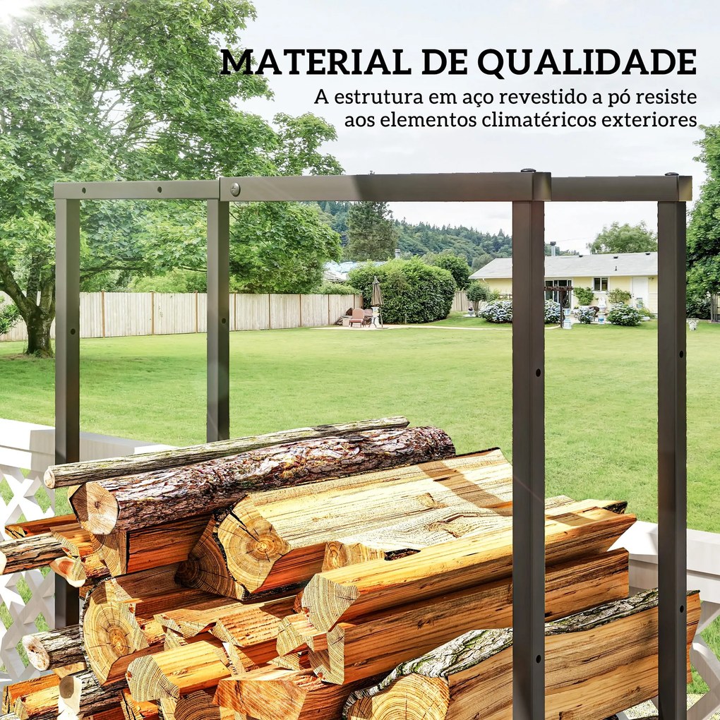 Suporte para Lenha Extensível com 4 Ganchos Carga Máxima 100 kg para Interior e Exterior 40-65x25x100-150 cm Preto