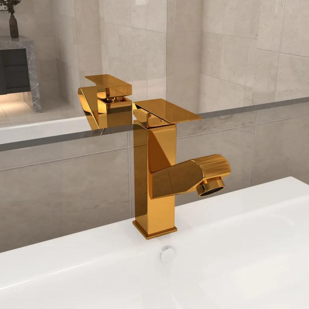 149077 vidaXL Torneira extraível p/ lavatório casa de banho 157x172mm dourado