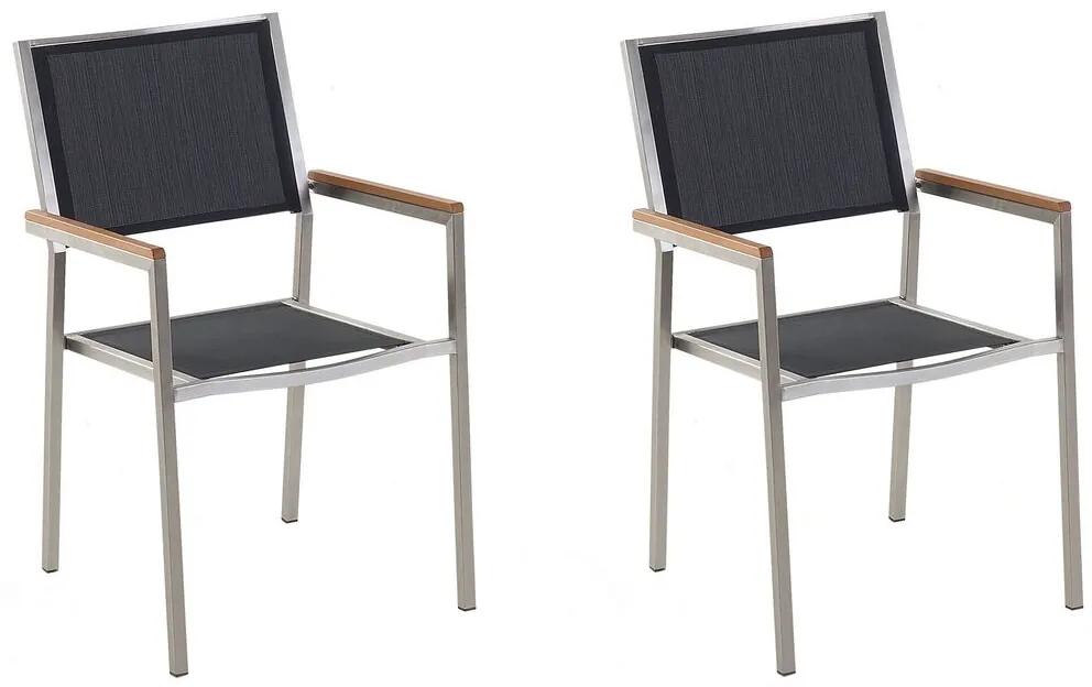 Conjunto de 2 cadeiras de jardim em metal e tela preta GROSSETO Beliani