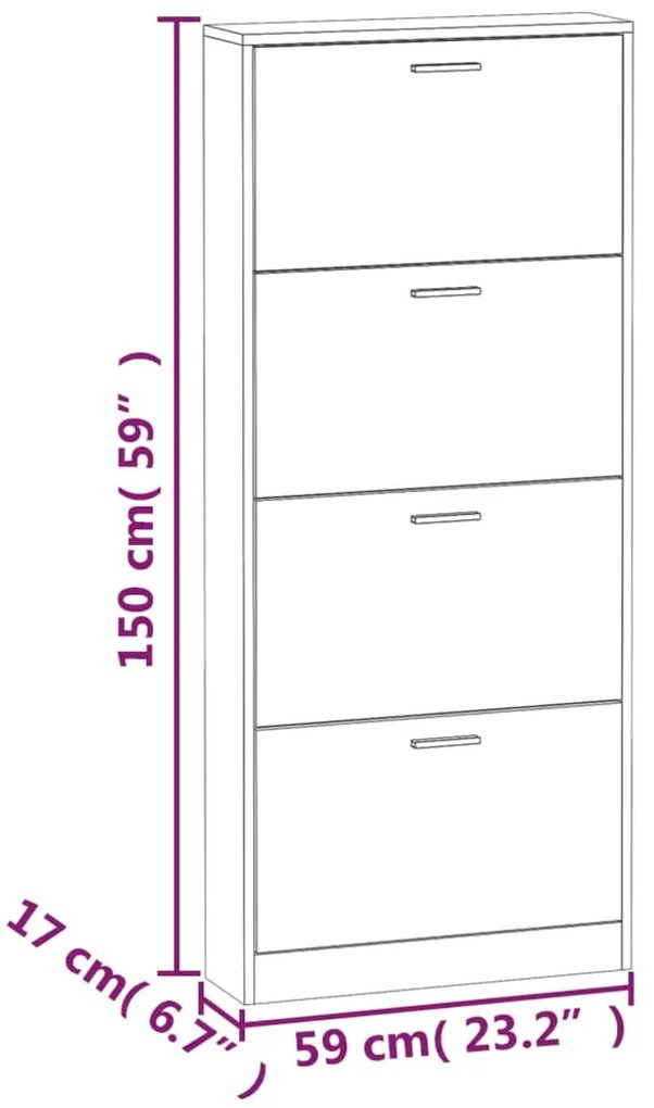 Sapateira Atlanta com 4 Divisórias - Carvalho - Design Moderno